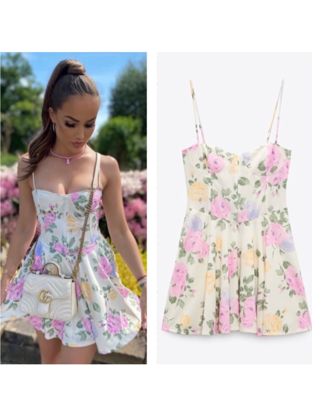 🌸 ZARA Bloggers Fav. Floral Corset Flared Mini Dress. Size. XXL